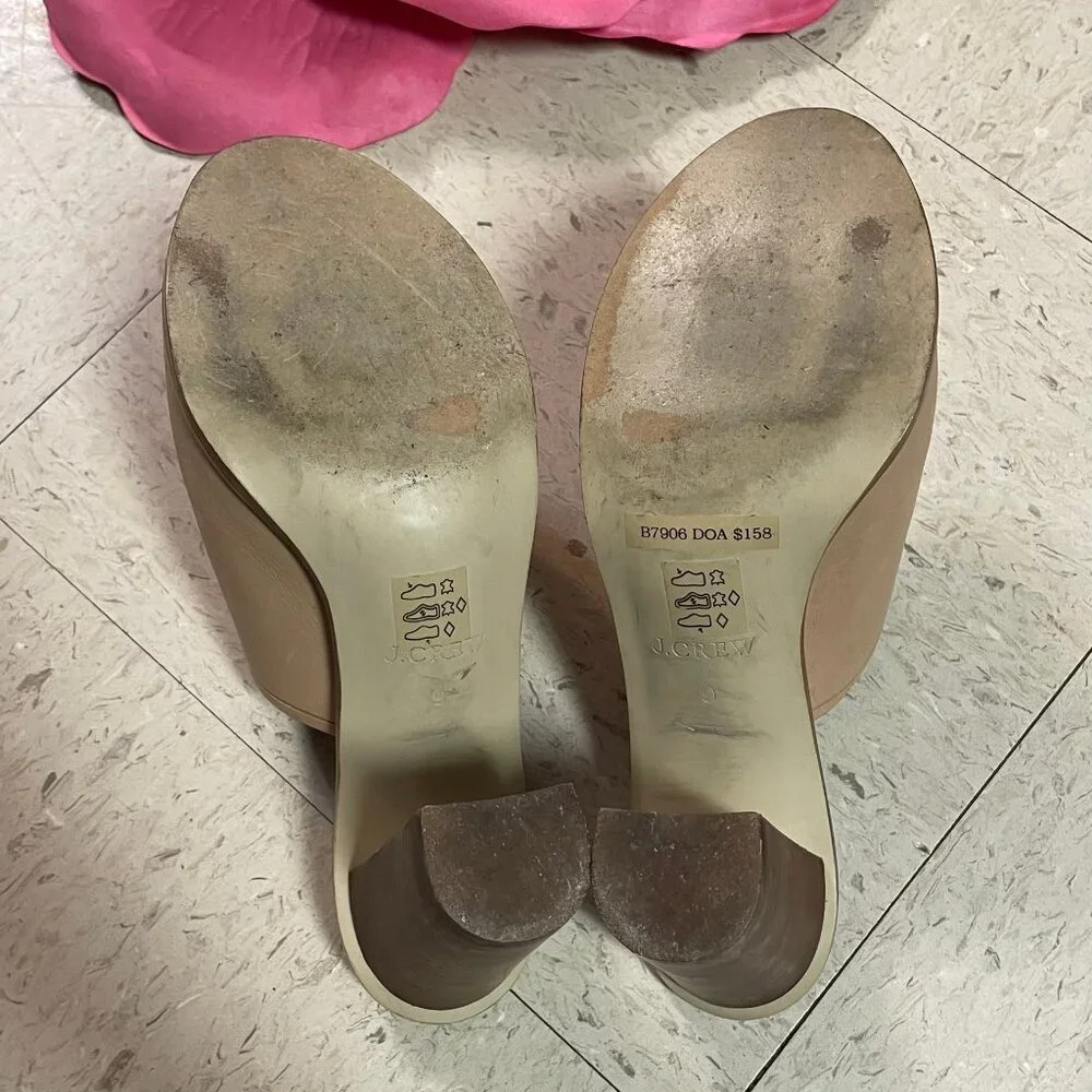 J CREW Nude/Beige MARLOW Leather Block Heeled Open‎ Toe Mules Sandals